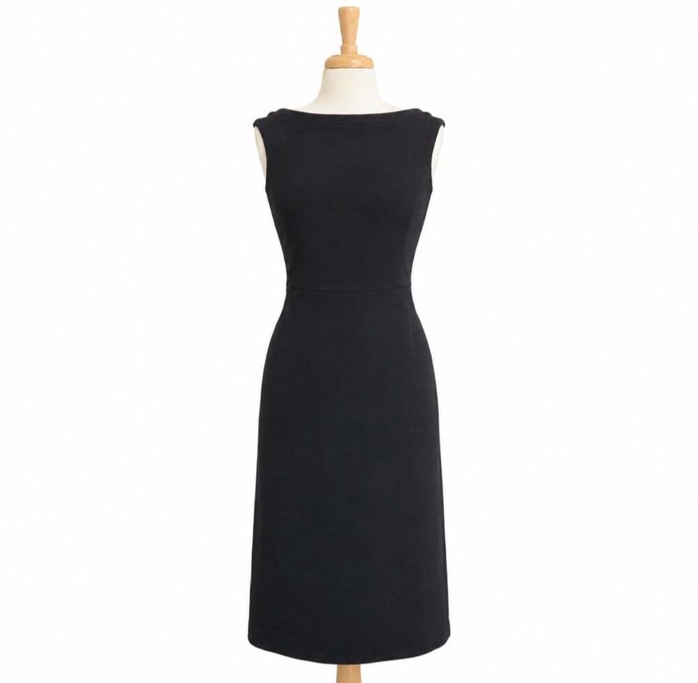 Barneys New York Black Virgin Wool Sheath Dress 44 US 10 Made Italy Sleeveless
